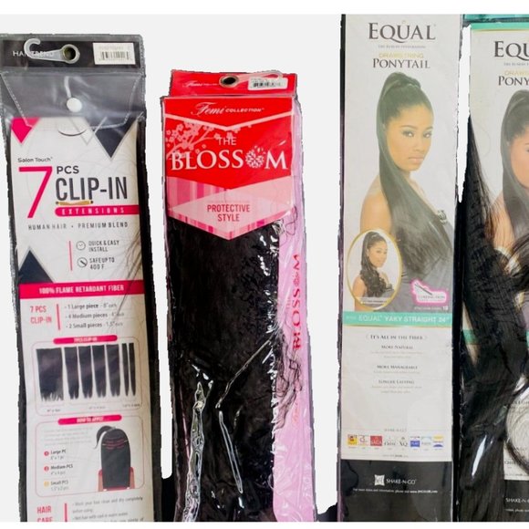 4 Hair Packages Dark Brown , 2 Equal Ponytail, 1 Femi Collection -1 Salon Touch - Picture 1 of 9